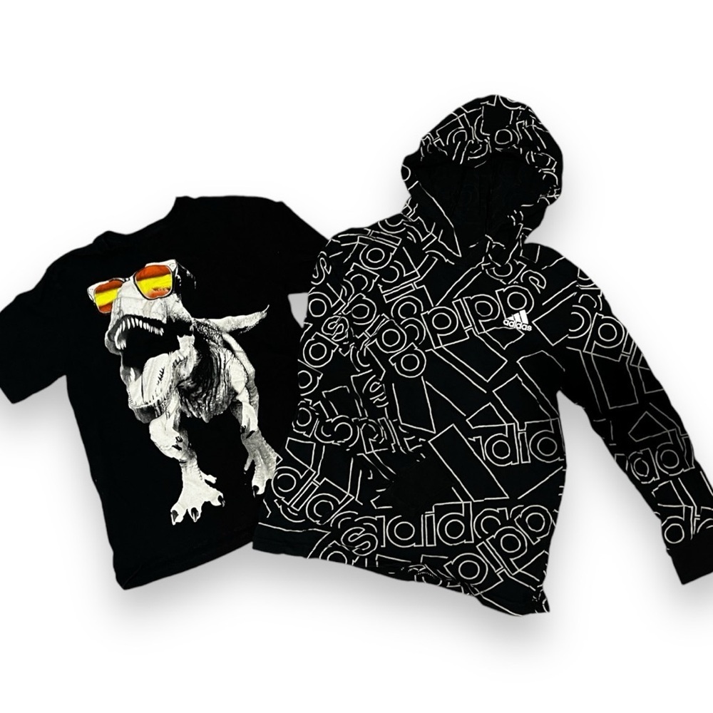 Adidas Boys Black White Hoodie Children’s Place T-Rex T Shirt Small Medium 7 / 8